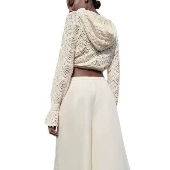 ZARA POINTELLE KNIT HOODIE ECRU SIZE S | 5802/034 - Picture 2 of 6